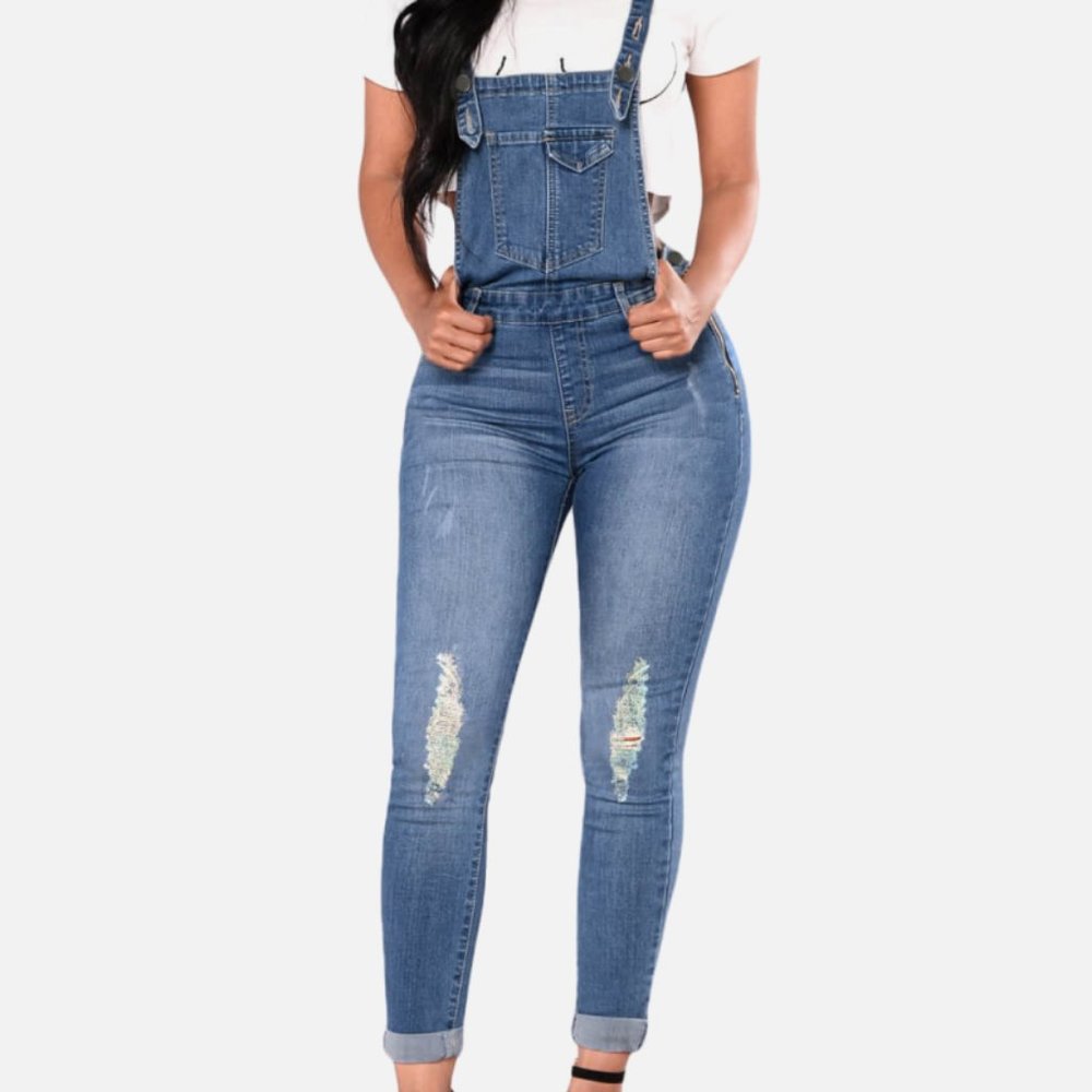 Side Zipper Denim Overalls